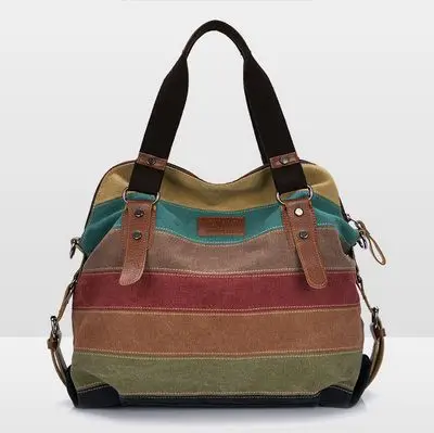 

2017 Hot Sale Fashion Stripe Patchwork Canvas Women Handbags Brand Casual Women Shoulder Bags Fashion Women Canvas bags A136
