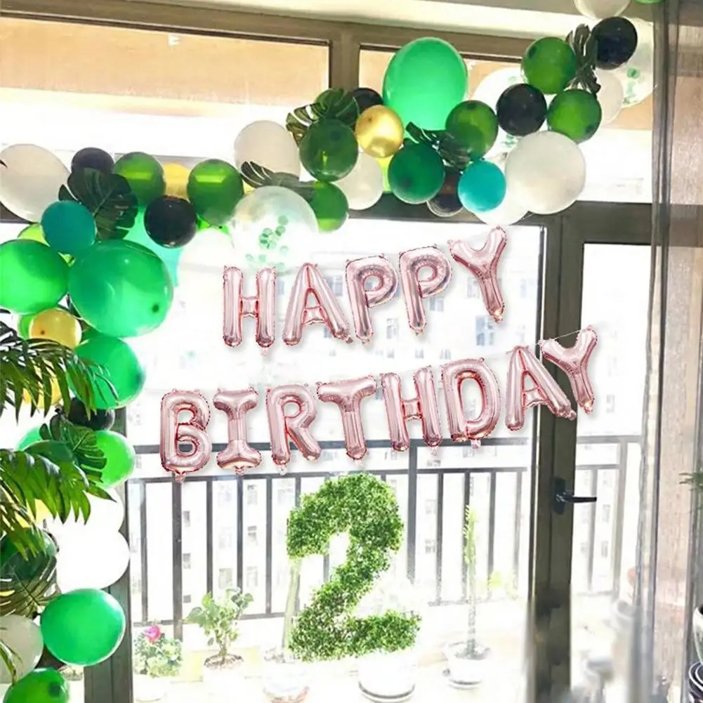 

Happy Birthday Balloons Banner Rose Gold 16 Inch Artificial Palm Leaf Latex Balloons Birthday Party Decorations