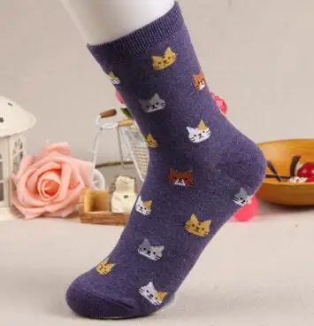 Jeseca/ г. Осенние женские носки для девочек с милым котом из мультфильма; зимние толстые теплые хлопковые носки для женщин; рождественские подарки - Цвет: Purple