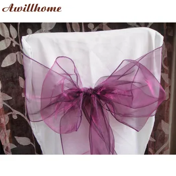 

150 pcs bows sashes for chairs free shipping plum organza sash