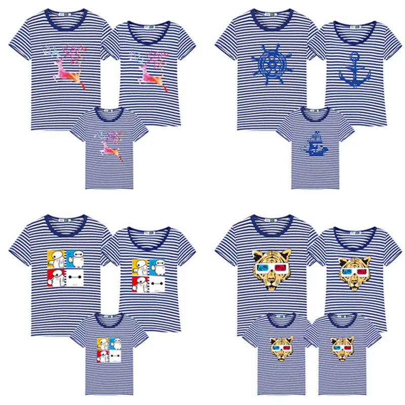 Neue Familie Gestreiften Sommer Kurz-hülse T-shirt Passenden Familie Kleidung Outfits Mutter Tochter Vater Sohn baby kleidung sailor