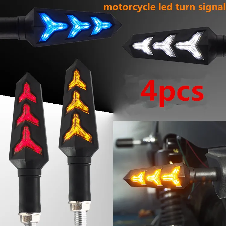 

4PCS Motorcycle LED Turn Signals Flowing Water Blinker Flashing Lights Built Relay Bendable Motorcycle Tail Flasher Indicator