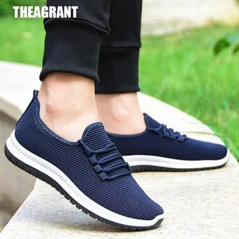 

THEAGRANT Breathable 2019 Spring Fashion Sneakers Mens Casual Shoes LIghtweight Flyknit Striped Lace Up Man Footwear MSN3009