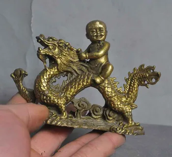 

Crafts statue Chinese Fengshui Pure Brass Lucky boy Ride Dragon Auspicious Statue sculpture