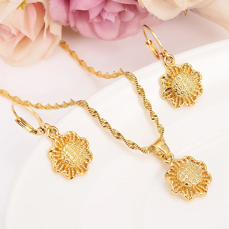 Gold Dubai India Sunflower Earrings 