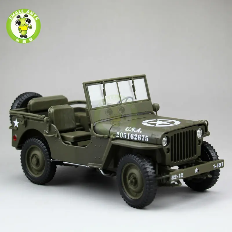 1/18 1/4 тонн США Армейский Джип WILLYS Топ вниз литой автомобиль модель игрушки Welly армейский зеленый