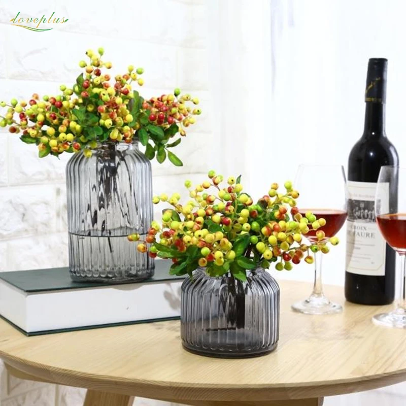 

Zinmol 1PC DIY Mini Fake Fruit glass Berries Artificial pomegranate cherry Bouquet For Wedding Home Party Decorative 4 Colors