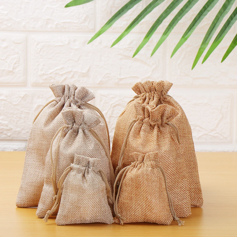 

5pcs/lot Vintage Natural Burlap Hessia Jute Bags Jewelry Packaging Bag Wedding Favor Pouches Drawstring Gift Bag 3 Sizes