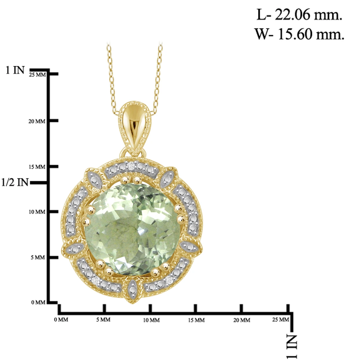 JewelonFire 3 1/2 Carat T.G.W. Green Amethyst & White Diamond Accent 14kt Gold Over Silver Pendant (3)