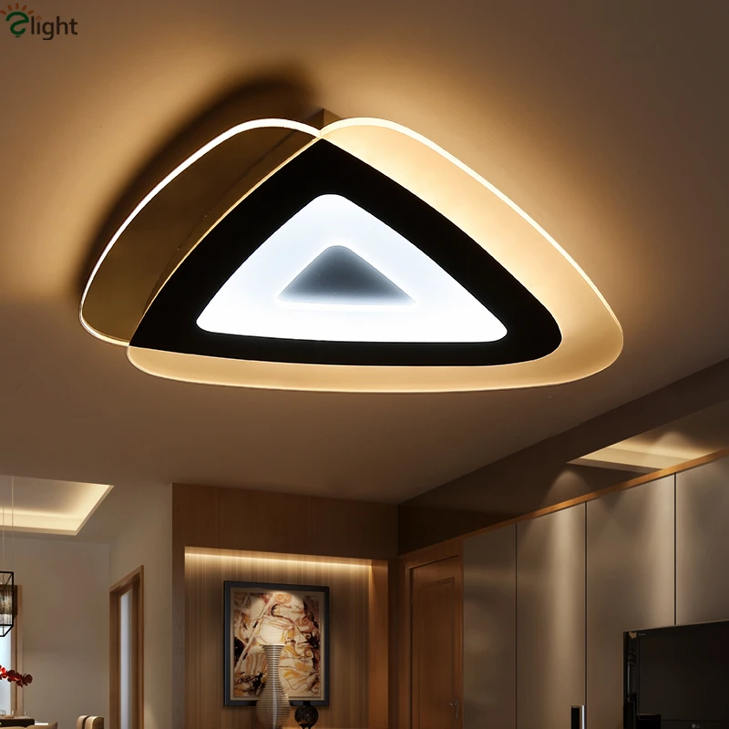 

Modern Novelty Foyer Bedroom Irregular Thin Acrylic Ceiling Light Thick Metal Dimmable Triangle Led Ceiling Lamp
