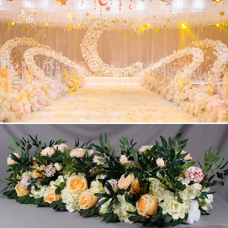 Flone 50cm Artificial Silk Rose Flower Row For Pink Wedding Decoration Arch Road Lead Window Party Decor Fake Flowers Home Art (1)