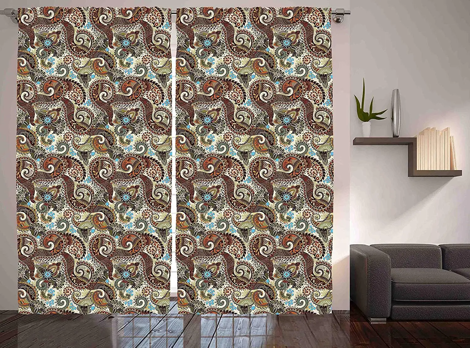 cheap Paisley Decor Curtain Ethnic Flowers and Blossoms Eastern Ottoman Pattern Window Decor Panel Set for Living Room Bedroom