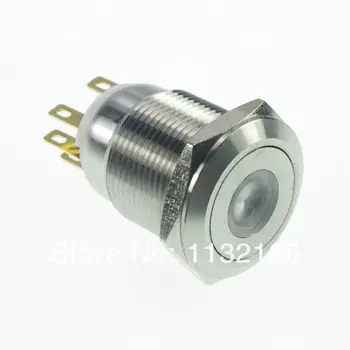 

19mm LED Color Orange Stainless Steel Dot illuminated Momentary Push Button Switch 1NO 1NC Pin Terminal Waterproof