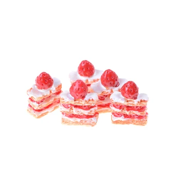 

5PCS Mini Strawberry Cake Napoleon Cake Decor Figurine Cabochon Toys DIY Phone Case Accessories 2.5cm