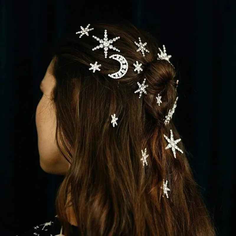 

Cross-border jewelry, water drill, star, moon, shining bride's hairpin, starry hairdressing