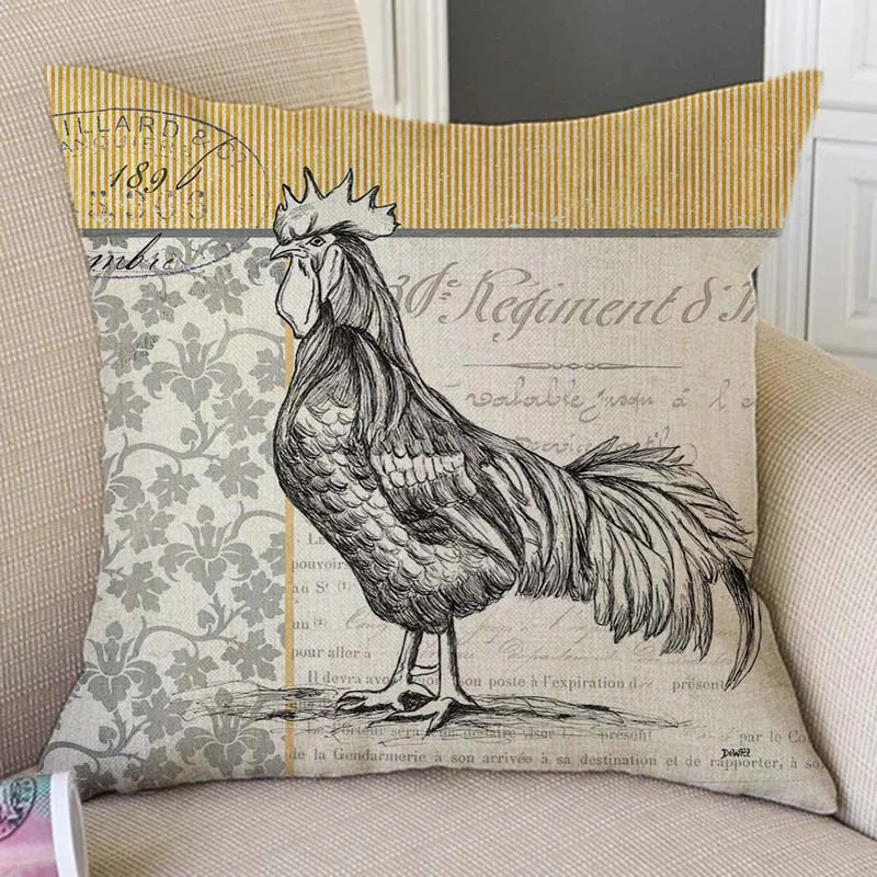 

Vintage Farm Animal Poster Card Style Rooster Pig Sheep Cow Home Decorative Art Sofa Pillowcase Cotton Linen Car Pillow Cover