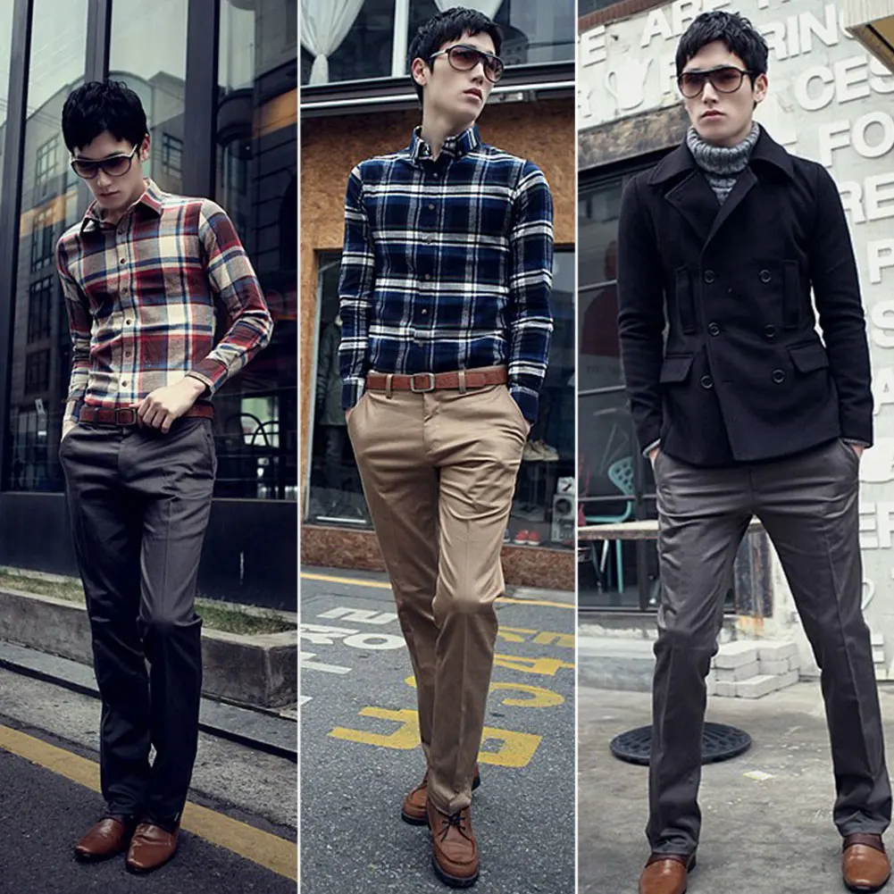 Новое поступление, модные мужские брюки, повседневные облегающие брюки, мужские корейские стильные одноцветные Брюки С ПЛОСКИМ ПЕРЕДОМ, брюки-Слаксы