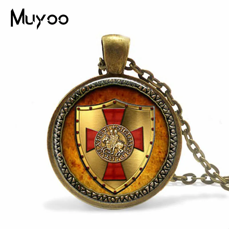 

The Knights Templar Pendant jewelry Vintage Religious Knight Spirit Style Glass Cabochon Necklace Mens Gifts