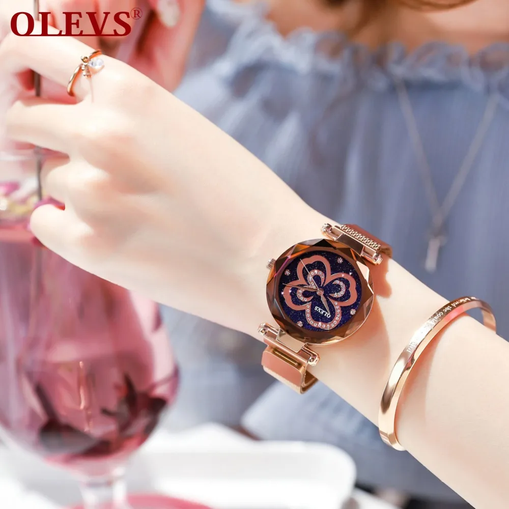 

OLEVS Quartz Ladies Watches Mesh Stainless Magnet Buckle Women Wrist Watch Reloj Mujer Rose Gold Luxury montre femme Waterproof