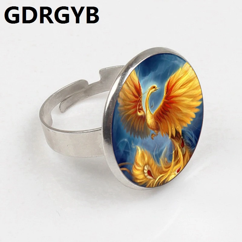 GDRGYB тепло 2019 стекло Феникс кольцо золотая птица с фотографией anlmal ювелирные