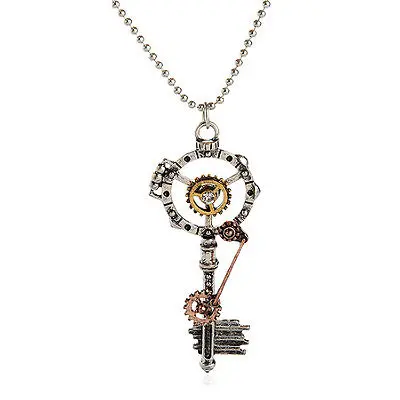 

Retro Steampunk Gears Key Pendant Necklace Unisex Creative Long Chain Jewelry
