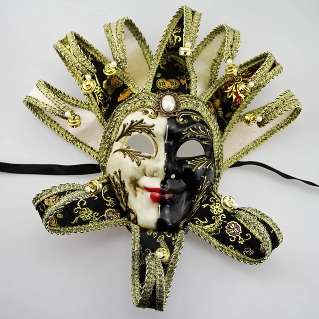 Lusso Full Face Veneziana Joker Masquerade Muro Maschera Bells Cosplay Mardi Gras Partito della