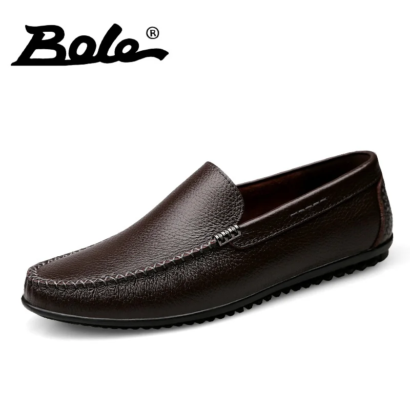 

BOLE Large Size 36-47 Spring Summer Breathable Genuine Leather Shoes Men Slip on Comfortable Sneakers Men Soft Casual Shoes
