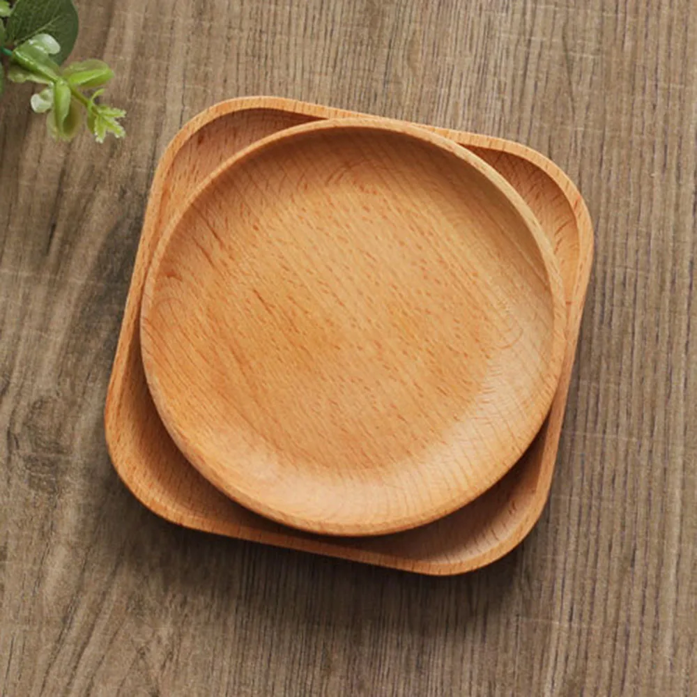 

Round / Square Wood Cake Dishes Home/ Hotel/School Dessert Serving Tray Wood Sushi Plate Dinnerware Tableware