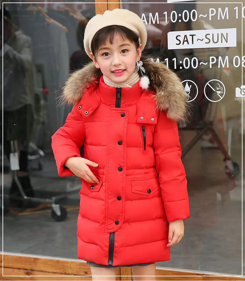 Children Clothing Winter Jacket for Girls Warm Down Jacket Fur Collar Hooded Outerwear Coat Kids Parka 4 6 8 10 12 13 Years