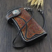 Мужские ручной работы Винтаж Байкер водитель грузовика длинный кожаный резной кошелек с цепочкой