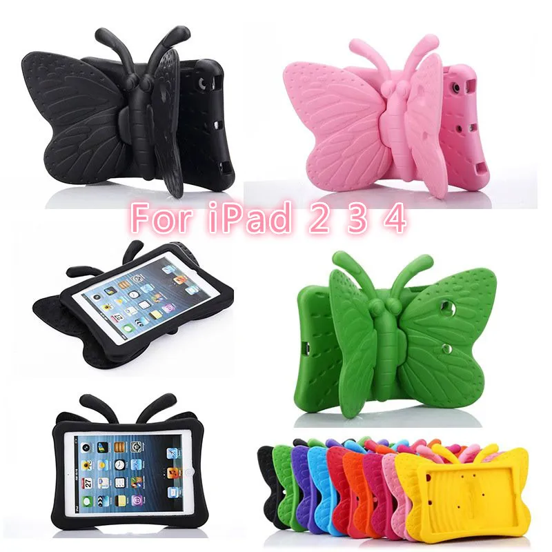 

High Quality Shockproof Case for iPad 2/3/4 Funda,Cute 3D Cartoon Butterfly Kids Safe Stand Tablet Cover Case
