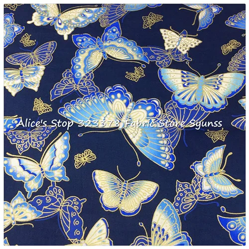 New28designs хлопок сатин реактивный принт бронзовая стильная цветочная ткань с бабочками DIY скатерть ремесло лоскутное шитье домашний декор ручной работы - Цвет: Королевский синий