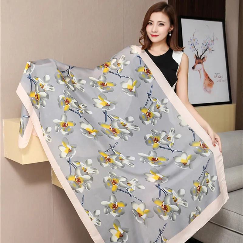 

fashion flower print luxury silk scarf women all seasons scarves shawls office or beach large pashmina wraps hijab 1817#