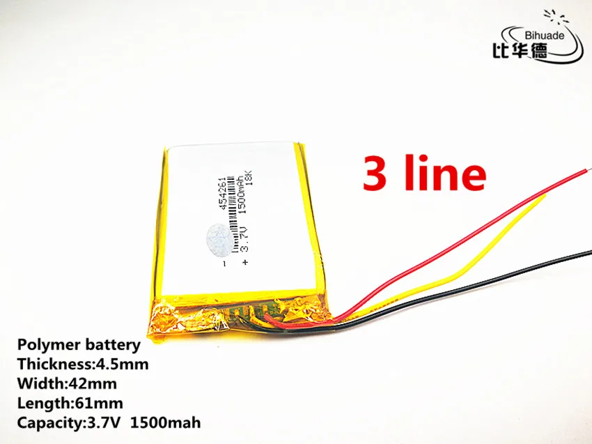 10 шт./лот 3 линии хорошего качества 3,7 V, 1500 mAH, 454261 полимерный литий-ионный/литий-ионная аккумуляторная батарея для игрушка, портативное