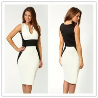 Summer Fashion Women Elegant Sleeveless V-Neck Empire Waist Vintage Patchwork Bodycon Knee-Length Casual Dress