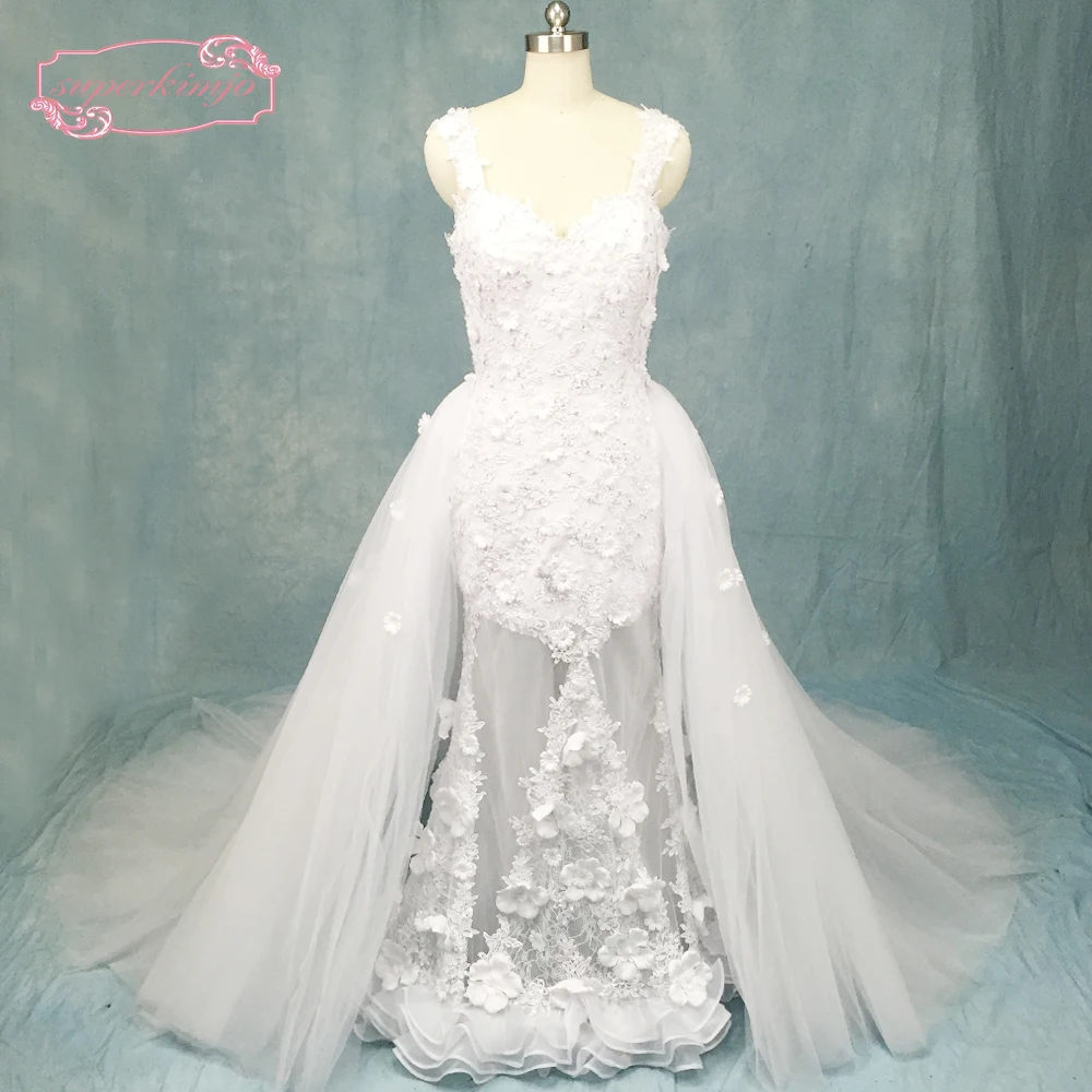 

real bridal dresses sweetheart neckline lace appliques beading sequins with detachable train hand made flowers wedding dresses
