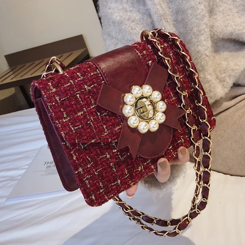

2019 Winter Brand Women Bag Pearl Chain Shoulder Bag PU Leather Messenger Bag Female Girls Crossbody Bag Women's Handbag 362