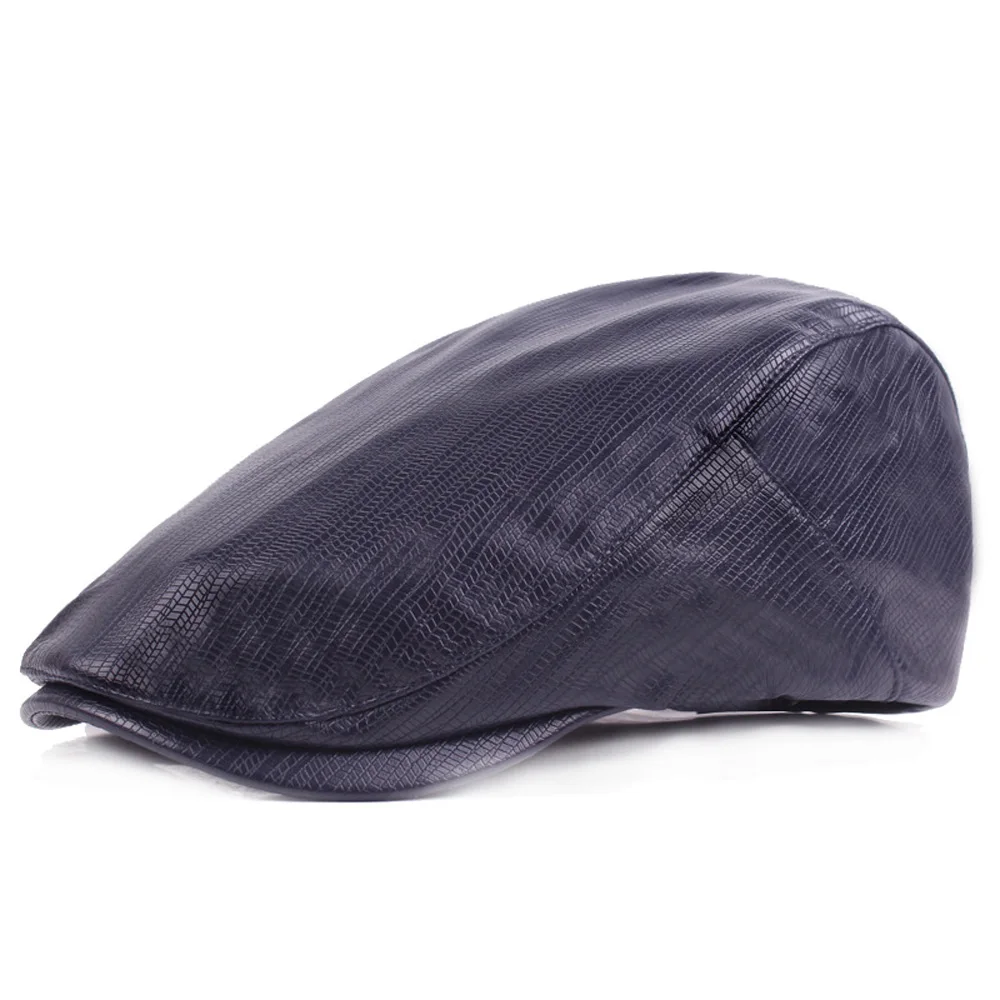 Мужская высококачественная искусственная кожа для вождения Гольф таксиста кепка Повседневная Плоский берет шляпа новинка CSHAT0306 - Color: Dark Blue