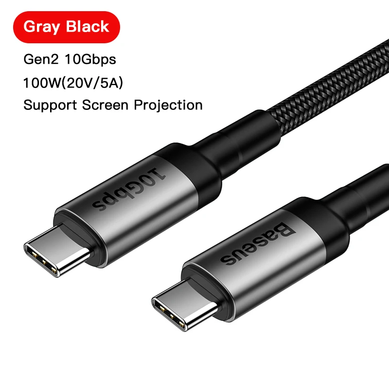 Кабель Baseus USB 3,1 type-C-USB C для MacBook 100 Вт PD Quick Charge 4,0 3,0 для samsung Note 10 S10 USBC USB-C шнур зарядного устройства - Цвет: Gray Gen 2 100W