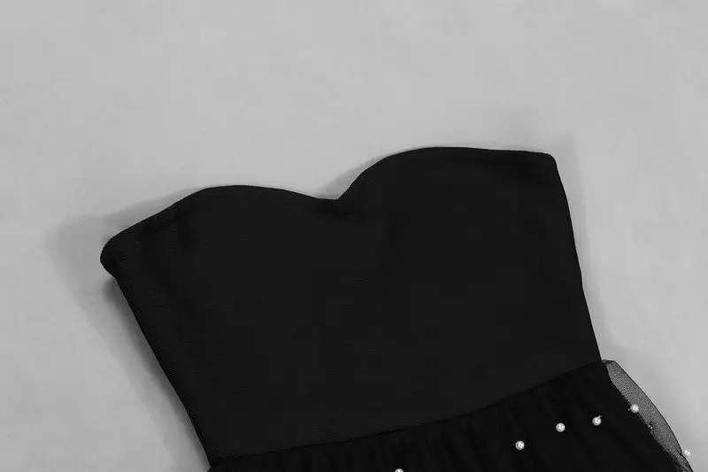 Женское облегающее платье без бретелек Beateen черное кружевное с жемчужинами