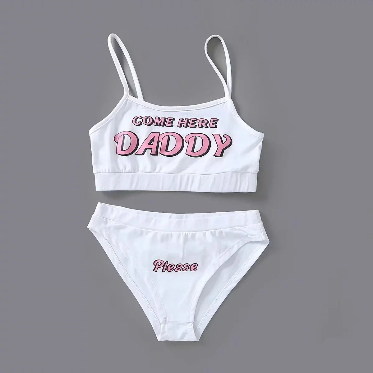 Комплект из двух предметов; Новинка; модный топ на бретелях с надписью «COME HERE DADDY»; сексуальный летний топ без рукавов в стиле Харадзюку каваи; укороченный женский бикини