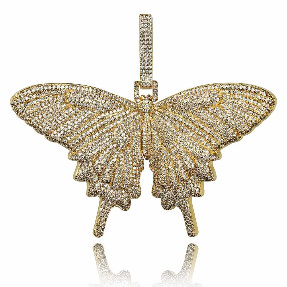 JINAO, новинка, многоцветные подвески в виде бабочек и ожерелья со льдом, с кулоном из кубинского циркониевого камня, ожерелье в стиле хип-хоп, подарок - Окраска металла: Gold