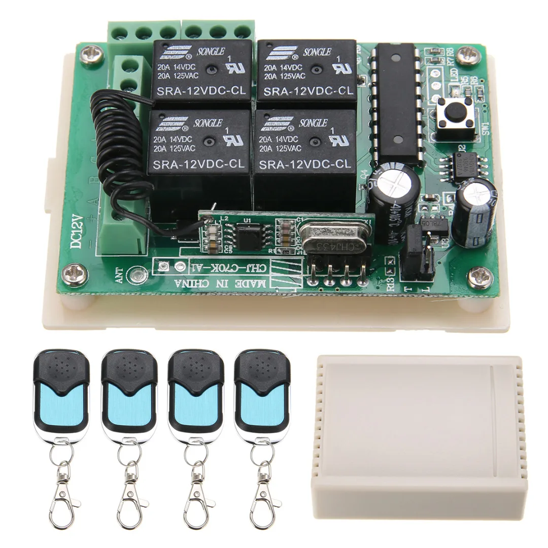 Mayitr 4pcs HCS301 433MHz Rolling Code Remote Control + DC 12V 10A Wireless Relay Receiver