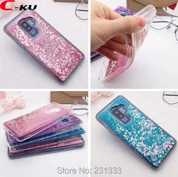 

C-ku For Samsung Galaxy S9 PLUS 3D Liquid Quicksand Glitter Soft TPU Case Heart Love Star Flow Colorful Skin Cover Luxury 100pcs