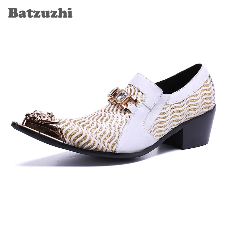 Branco Vestem Party amp; Homens Sapatas Se Wedding Shoes Formais Hombre 5 Sapatos Centímetros Bicudos Batzuzhi Zapatos White Couro 6 Genuína De Saltos Dos UOSxBqT