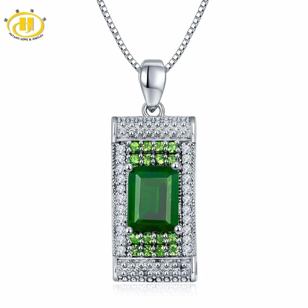 

Hutang 2.82ct Natural Gemstone Chrome Diopside & Topaz Solid 925 Sterling Silver Pendant & Necklace Fine Jewelry For Women Gift