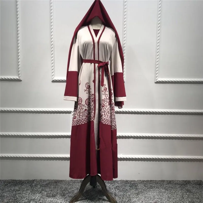 HANZANGL Мода красный принт женские мусульманские платья abaya Макси платье Ближний Восток длинный халат Женское платье Дубай Арабский исламский одежда