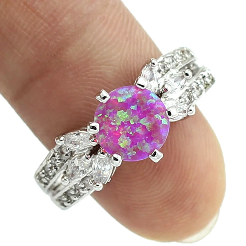 Buy HAIMIS Pink Fire Opal CZ For Women Fashion Jewelry Opal Ring Size 7 8 35P