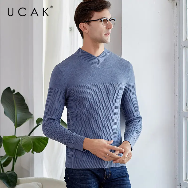UCAK Brand Merino Wool Sweater Men 2019 New Winter Cashmere Sweaters Streetwear Fashion Big V-Neck Pull Homme Pullover Men U3024 UCAK Brand Merino Wool Sweater Men 2019 New Winter Cashmere Sweaters Streetwear Fashion Big V-Neck Pull Homme Pullover Men U3024