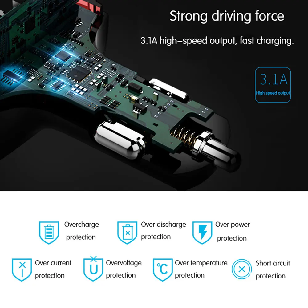Dual USB Car Air Purifier Charger USB Portable for Current Digital Display